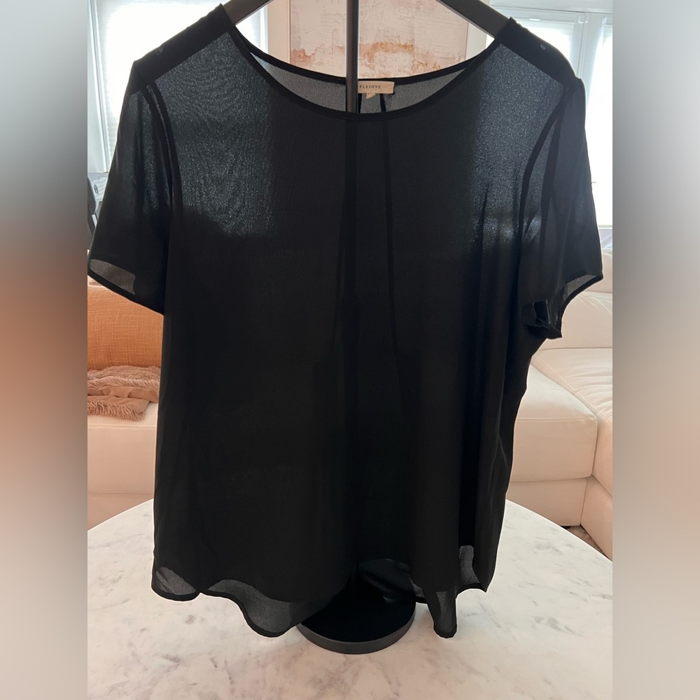 Pleione | Black Sheer Short Sleeved Blouse Size L